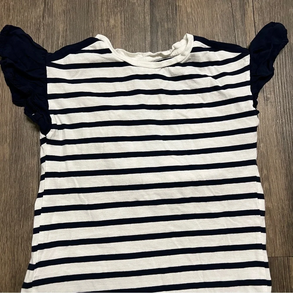 Gap Kids Girls Stripe Flutter Tee Shirt Dress Blue White Ruffle Short Sleeves XS